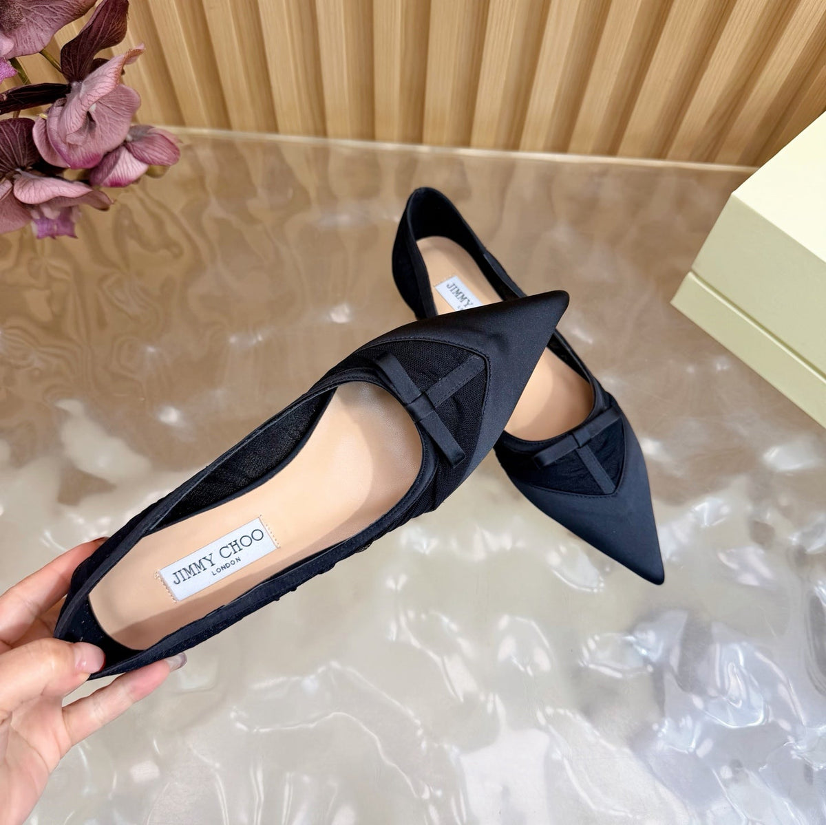 Jimmy Choo 26S Flats Black Mesh And Satin 518394