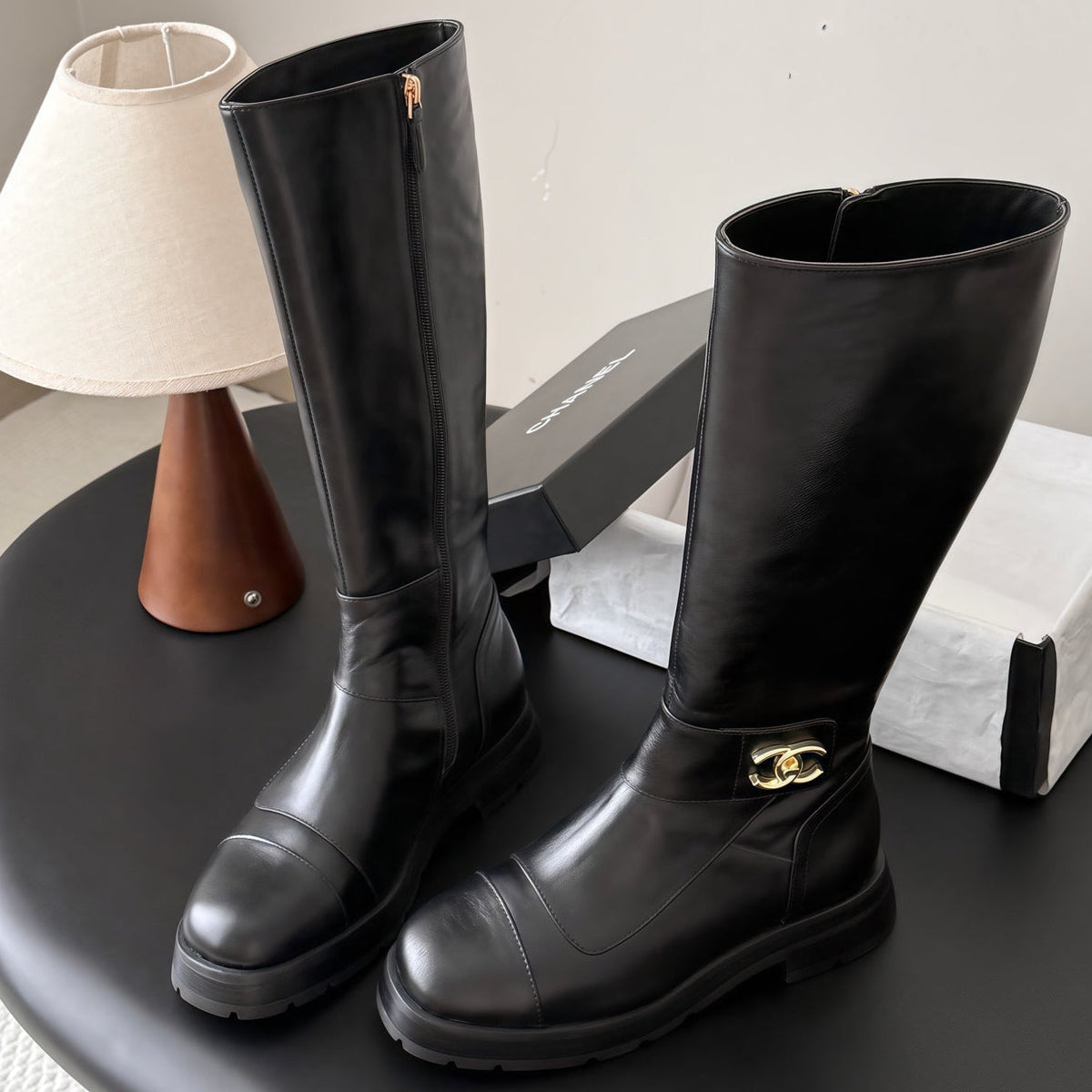 Chanel 2026 CC Logo Knee-High Boots Suede Leather 127869