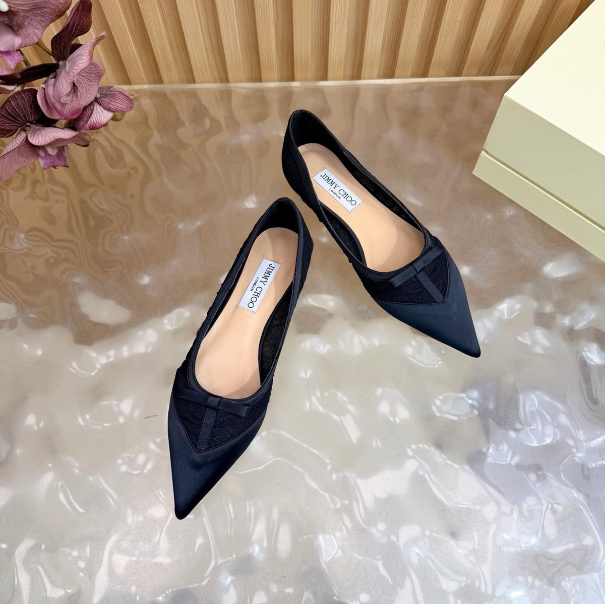 Jimmy Choo 26S Flats Black Mesh And Satin 518394