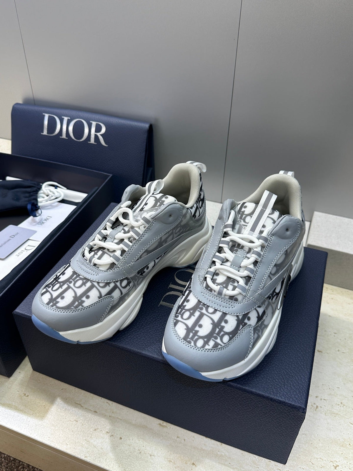 CD 26s Men B22 Sneakers Grey Oblique Jacquard Canvas 742195