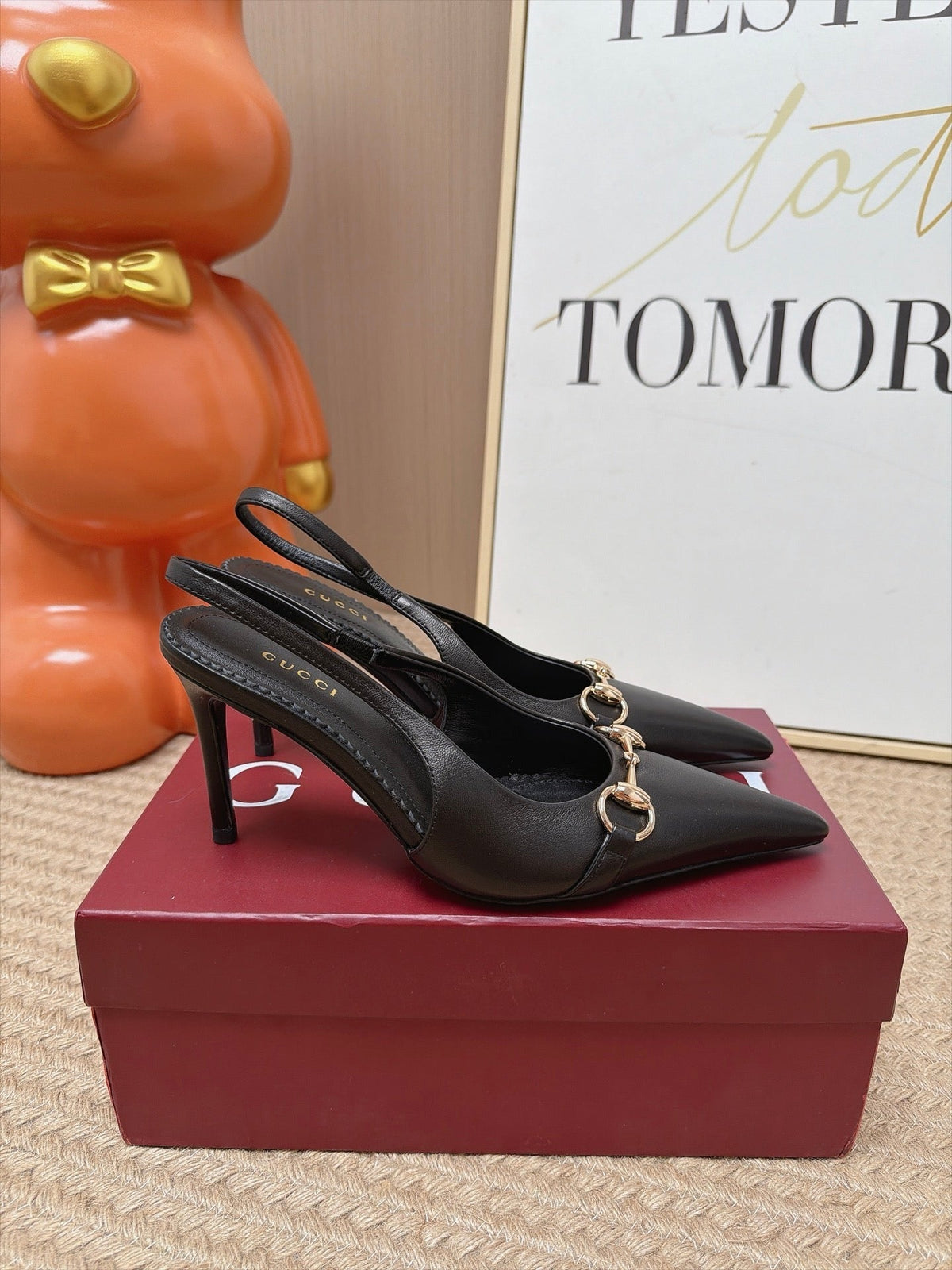 Gucci 26s Slingback Heels 10.5cm Black Lambskin