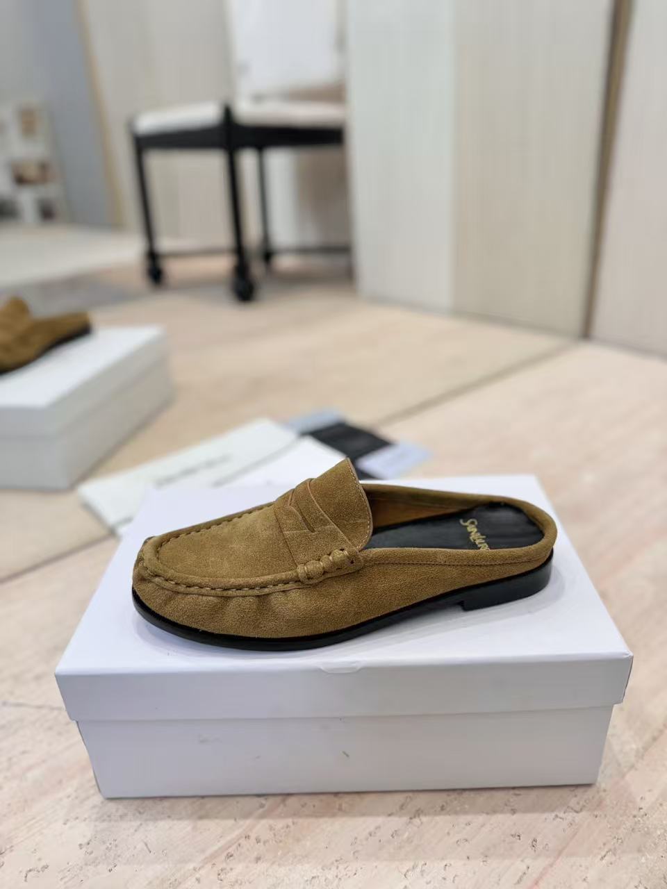 YSL 26ss Loafer Mules Brown Calfskin Suede