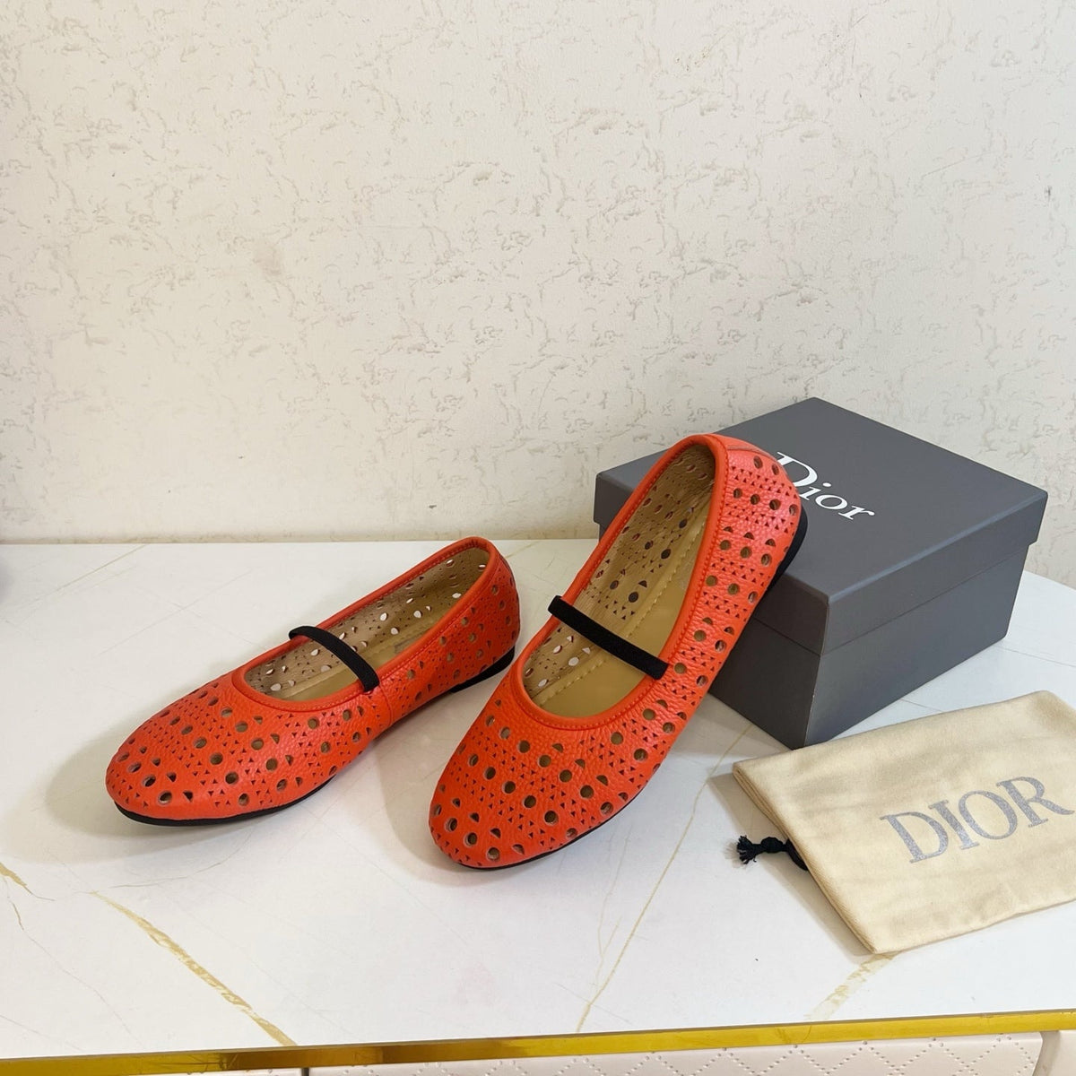 Dior 26s Mary Jane Flats Coral Red Calfskin