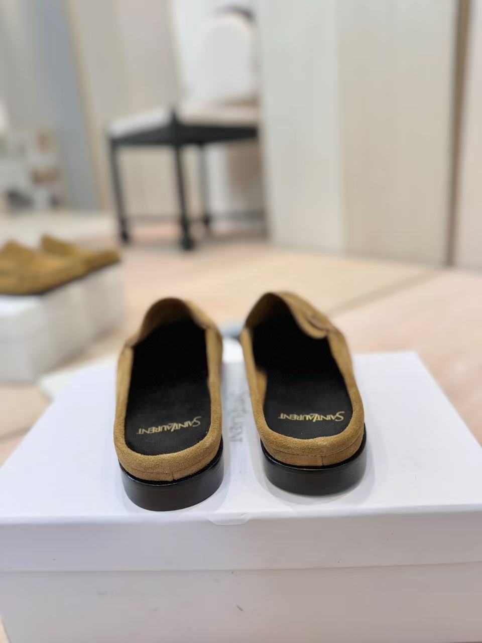 YSL 26ss Loafer Mules Brown Calfskin Suede