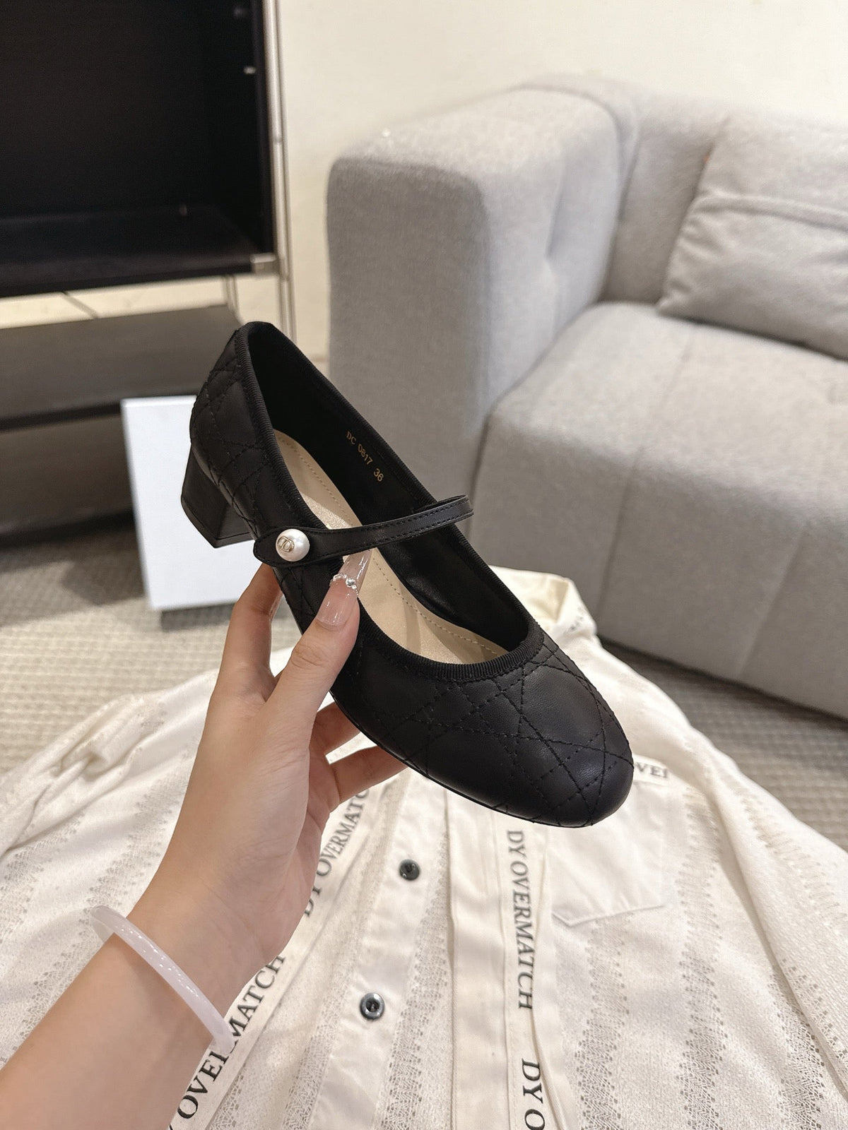 Dior 26s Mary Jane Pumps Black Lambskin Pearl-Adorned Strap