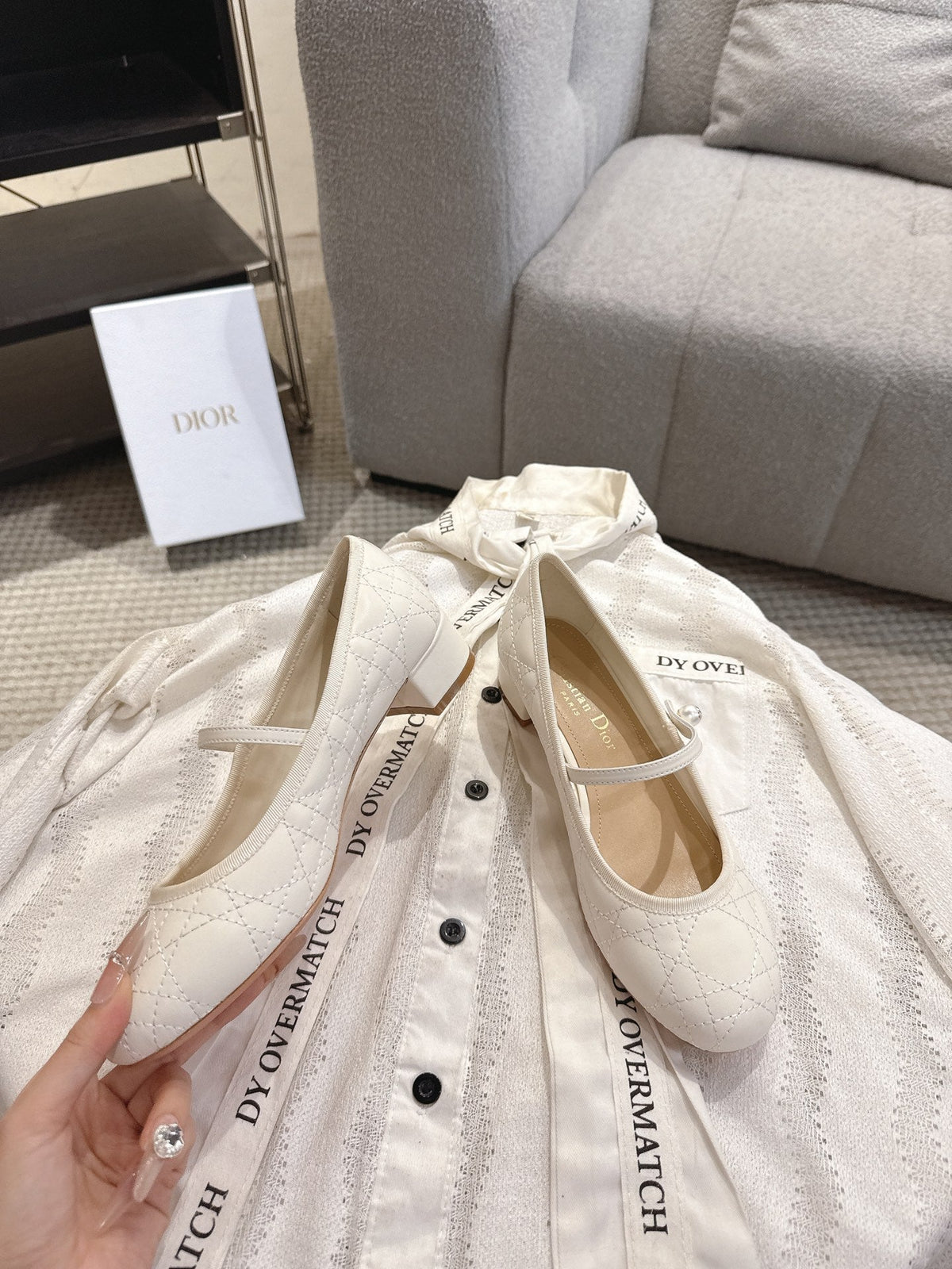 Dior 26s Mary Jane Pumps Cream White Lambskin Pearl-Adorned Strap