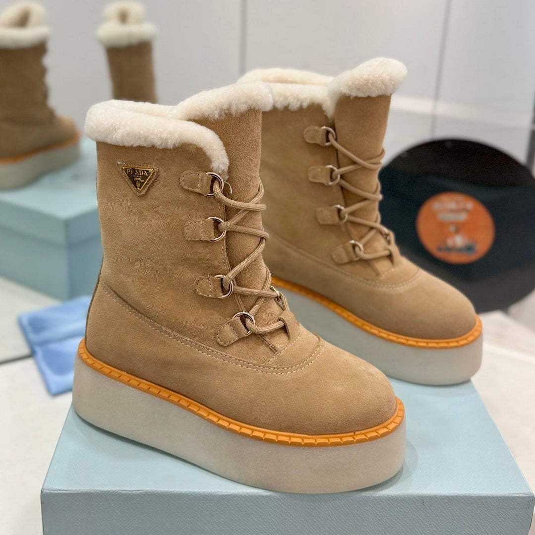 Prada 2026 Platform Snow Boots Suede Wool 166143