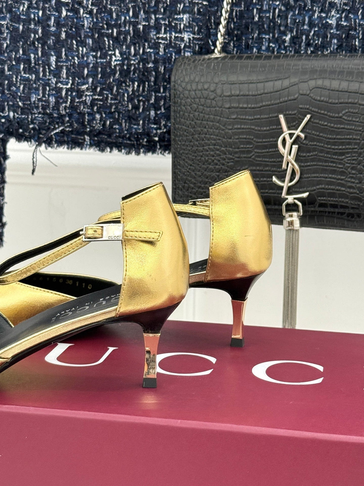 Gucci 26s High Heels 5.5cm Gold Lambskin
