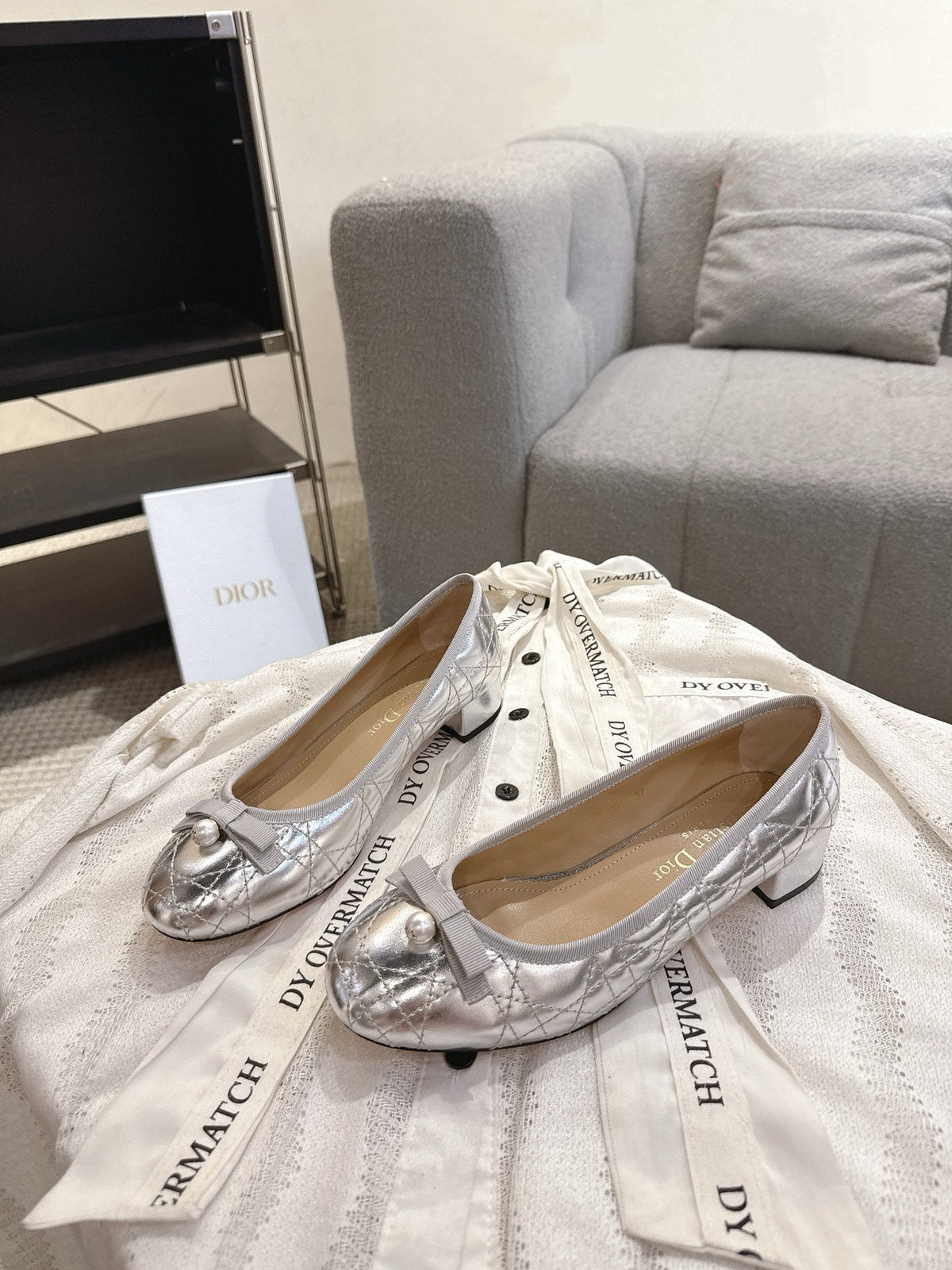 Dior 26s Low Block Heel Pumps Silver Lambskin