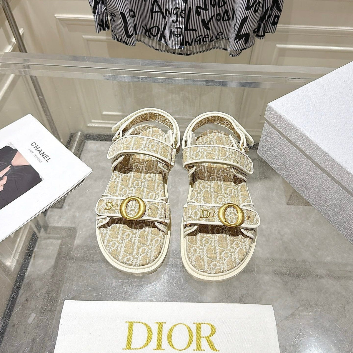 CD 26s Velcro Sandals Light Beige Oblique Canvas 742195