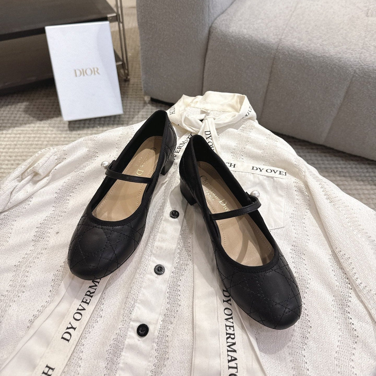 Dior 26s Mary Jane Pumps Black Lambskin Pearl-Adorned Strap