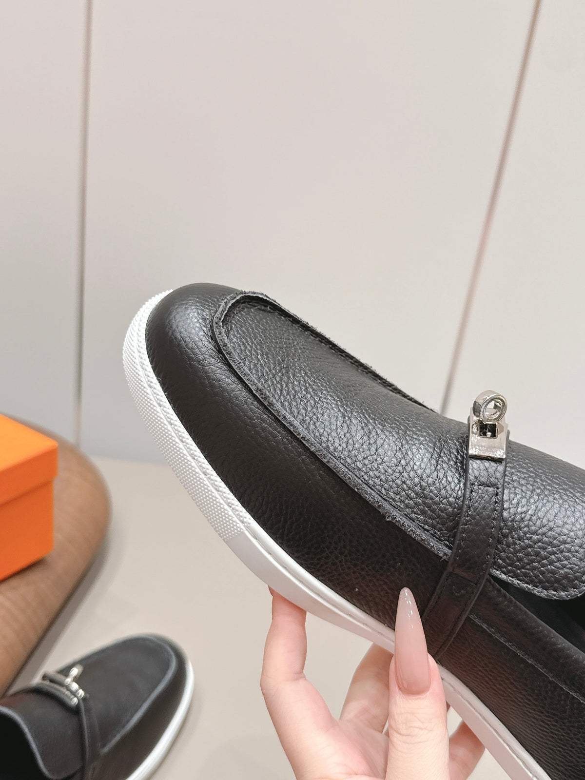HM 26S Kelly Paris Loafers Black Calfskin Silver Hardware