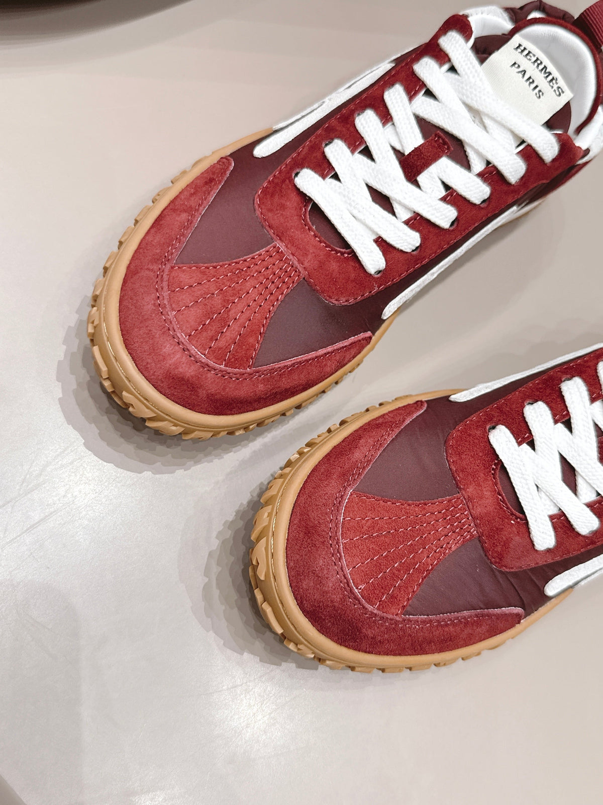 HM 26S Bouncing Sneakers Brown Nylon Red Suede