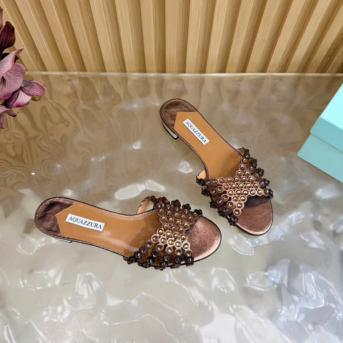 Aquazzura 26s Slides Bronze Calfskin 492015