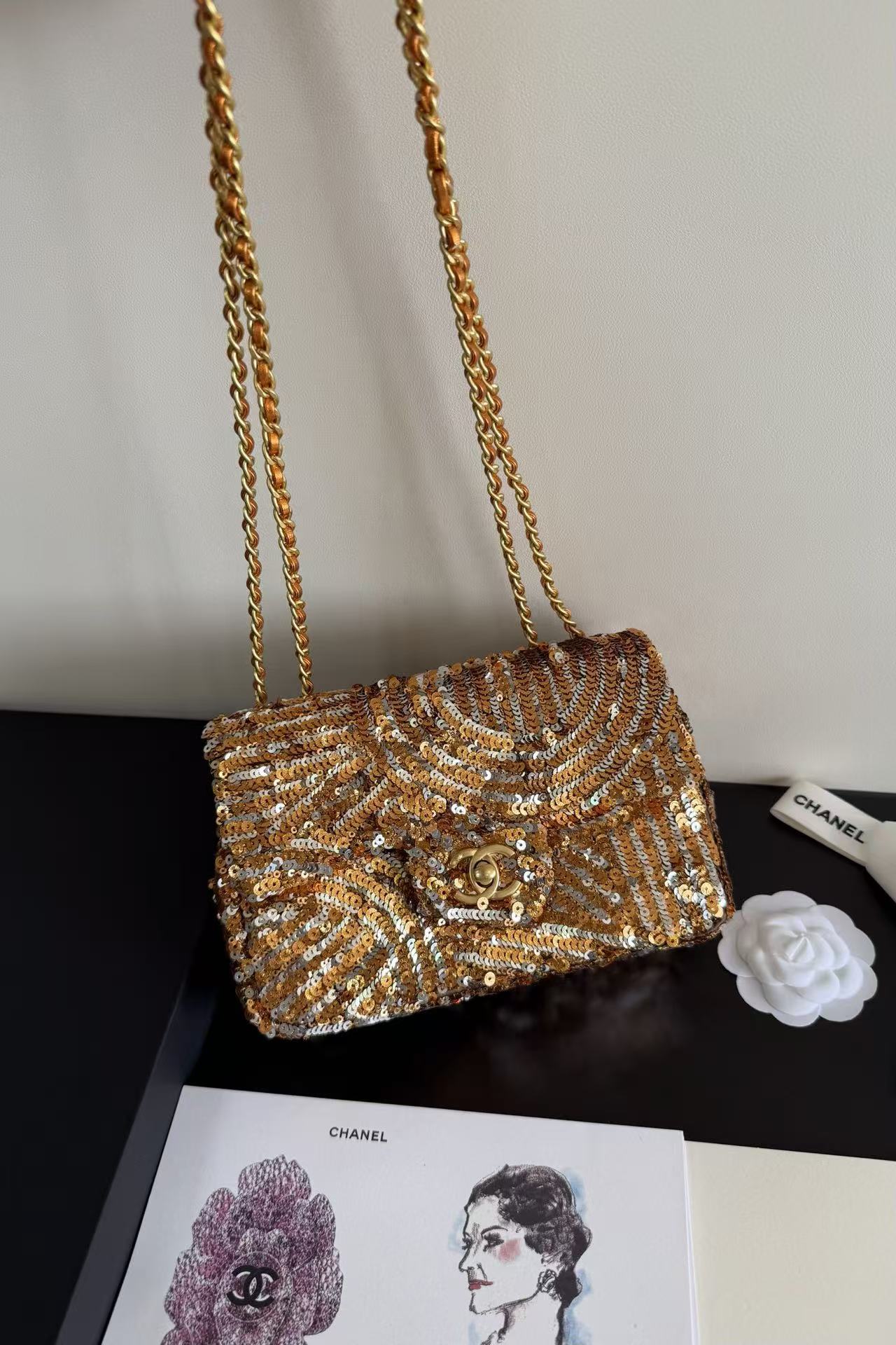 CC Mini Flap Bag 21cm Gold/Silver Sequin