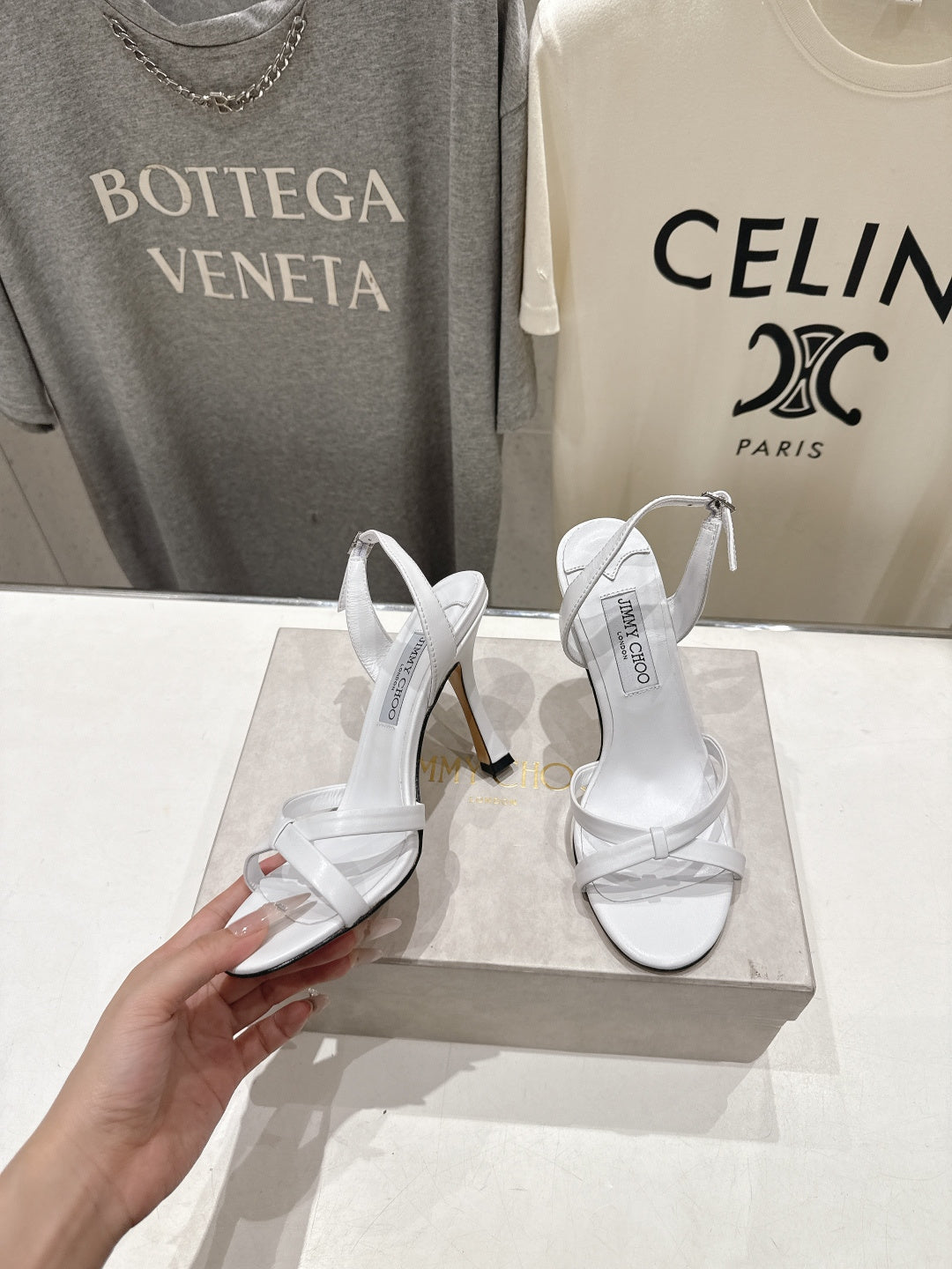 Jimmy Choo 26S High-Heeled Sandals 10.0cm White Lambskin 825194