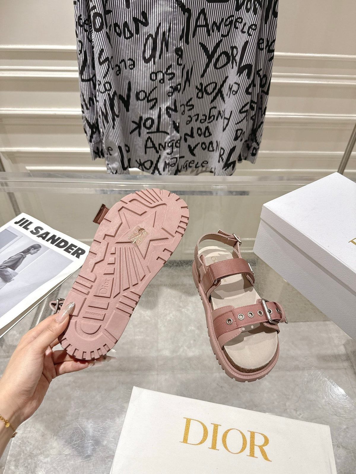 CD 26s Buckle Sandals Nude Pink Canvas 529406