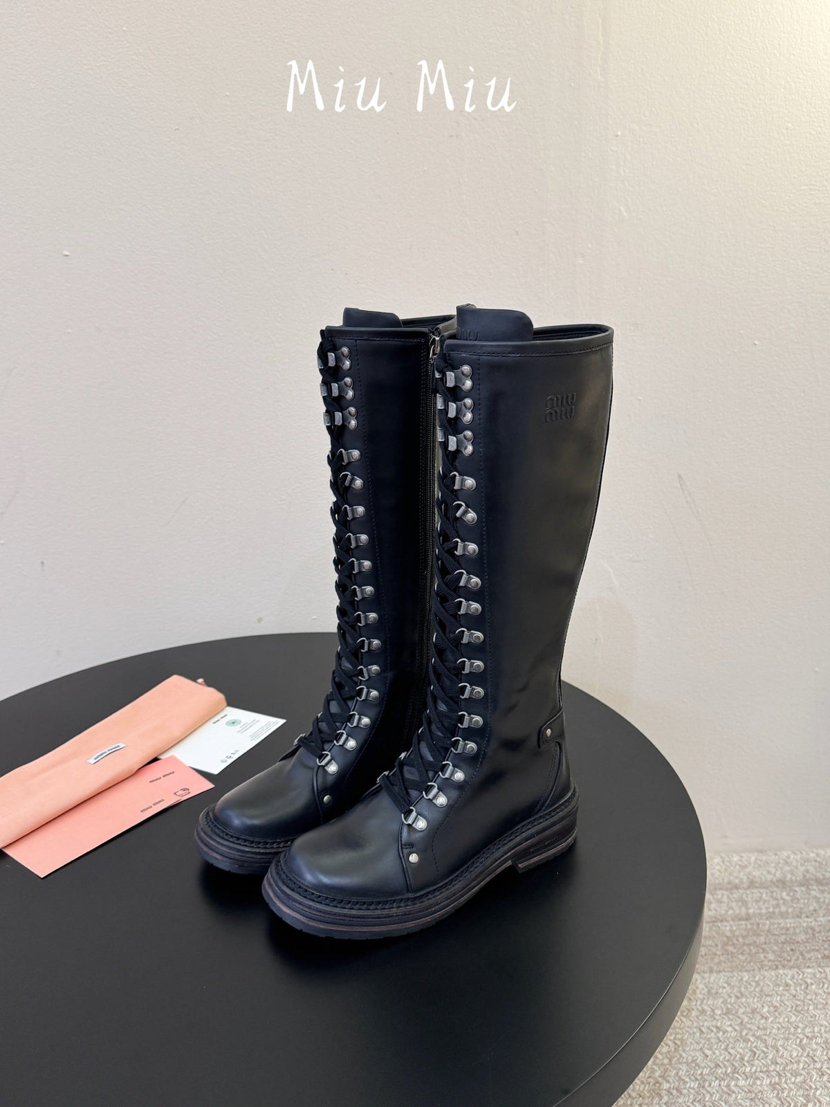 Miumiu 26s High Hiking Boots Black Calfskin