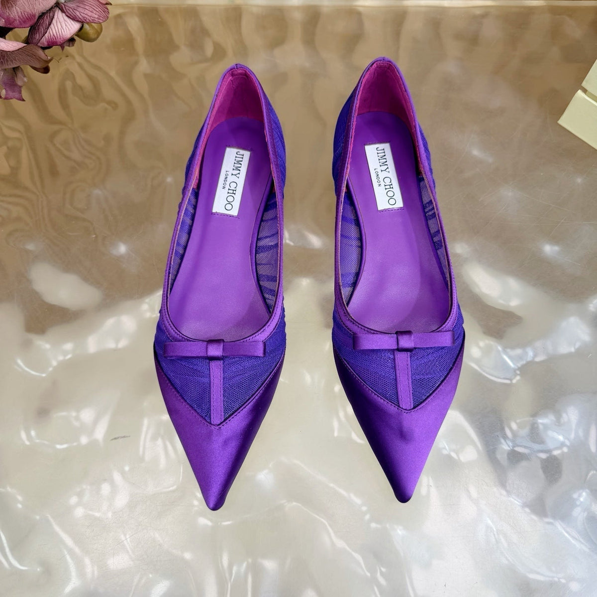 Jimmy Choo 26S Flats Dark Purple Lace And Satin 582194