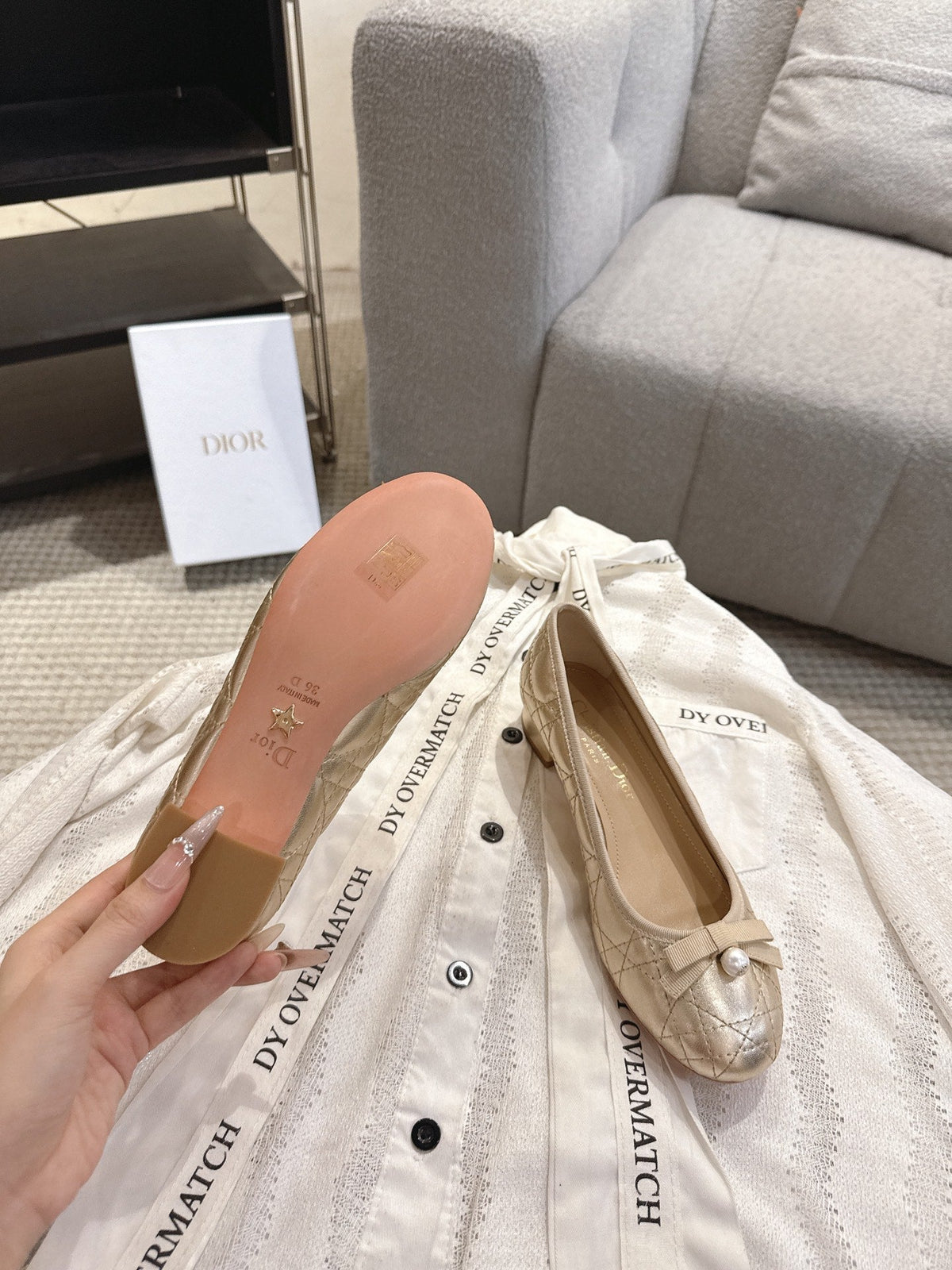 Dior 26s Low Block Heel Pumps Gold Lambskin