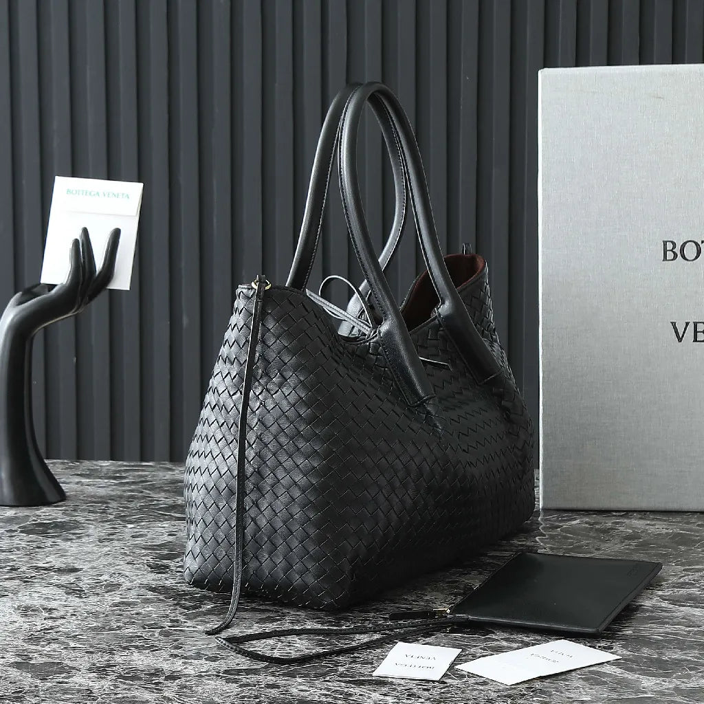 BV Pinacoteca Bag 43cm Black Intrecciato Calfskin & Suede
