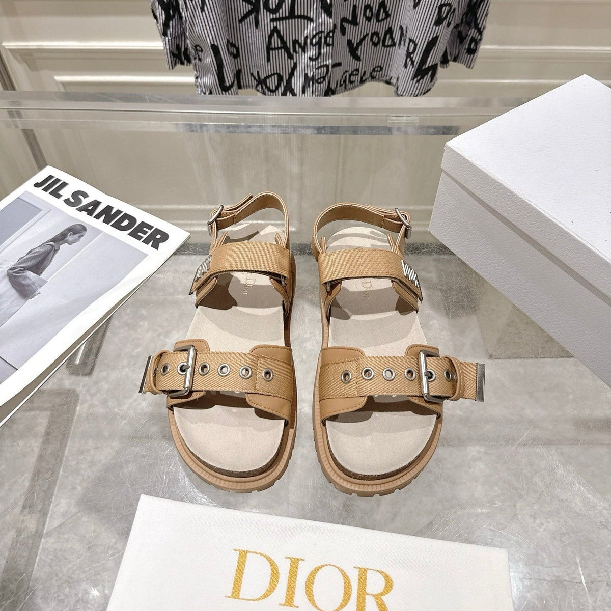 CD 26s Buckle Sandals Camel Beige Canvas 639152