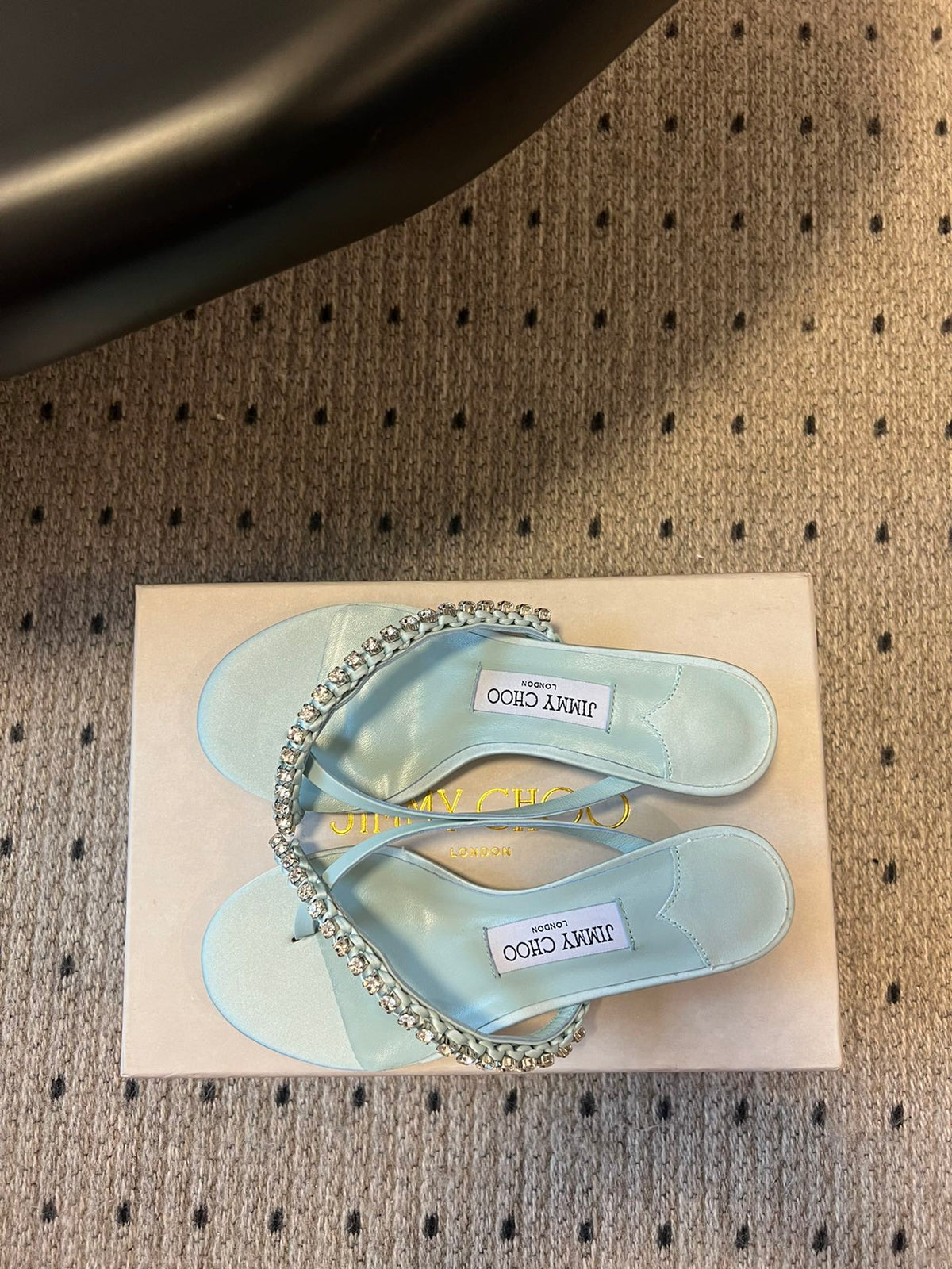 Jimmy Choo 26S Crystal Thong Sandals 4.5cm Pastel Blue Satin And Lambskin 629148