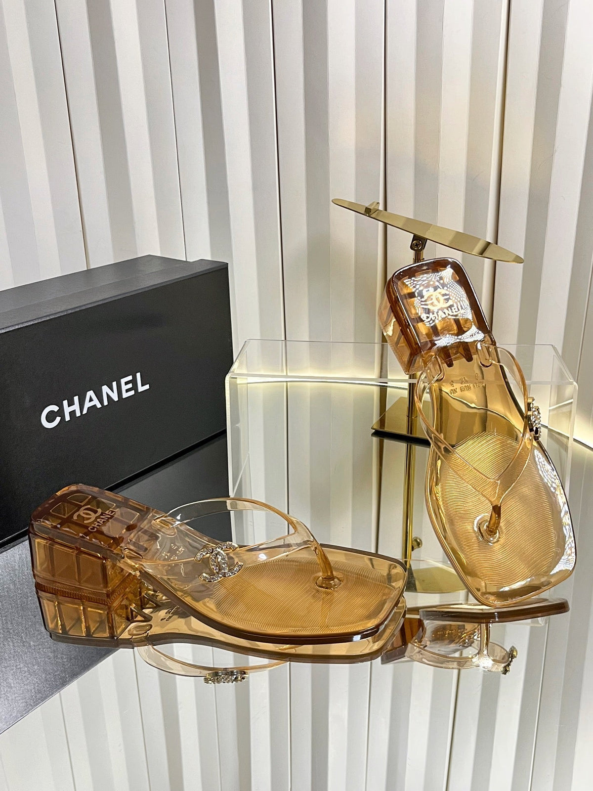 Chanel 26s Transparent Thong Sandals Brown PVC