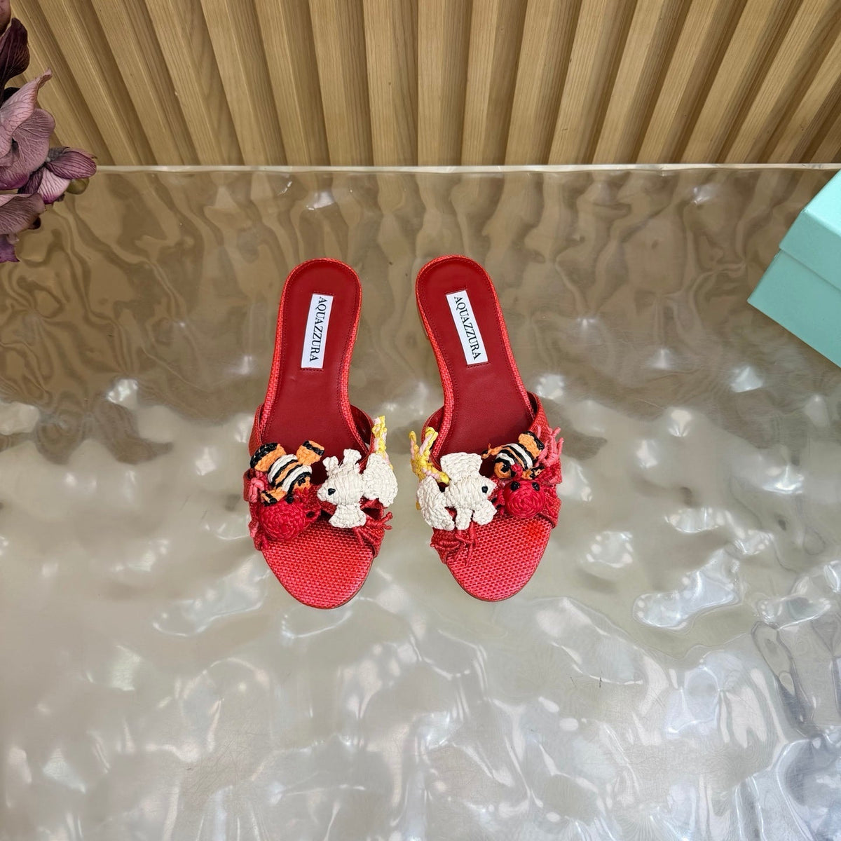 Aquazzura 26s Sandals Red Canvas With Crochet Appliques 741953