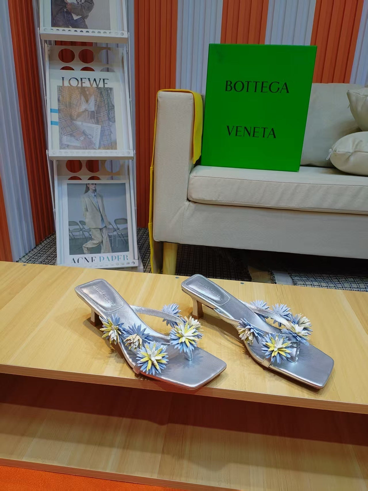 BV Riva Thong Floral Sandals 5CM Leather 139865