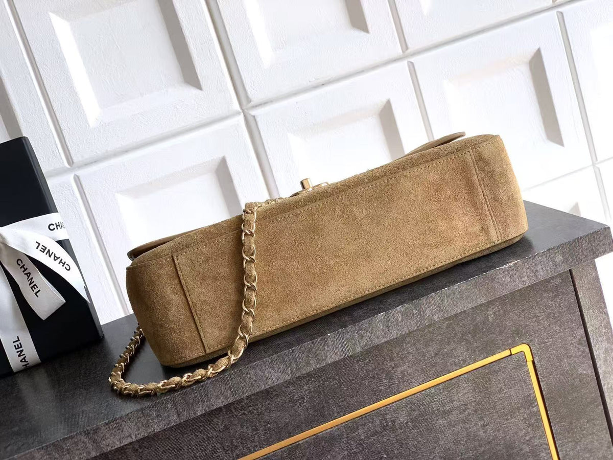 Chanel Maxi Flap Bag 32cm Beige Suede Leather