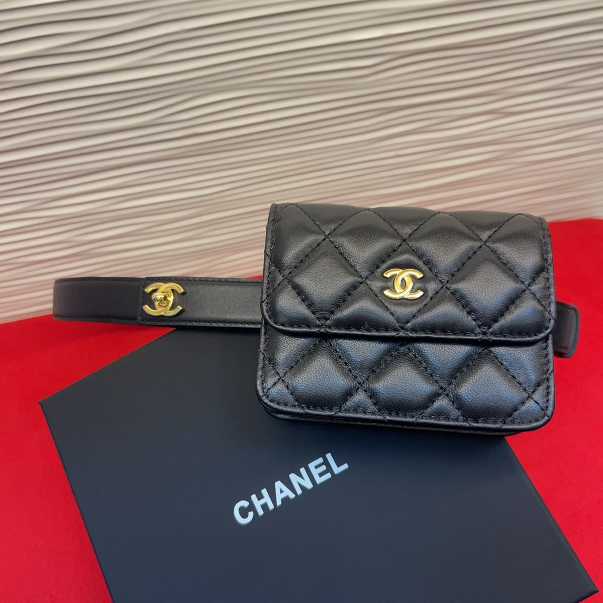 Chanel 2026 Quilted Belt Bag 25mm Black Lambskin