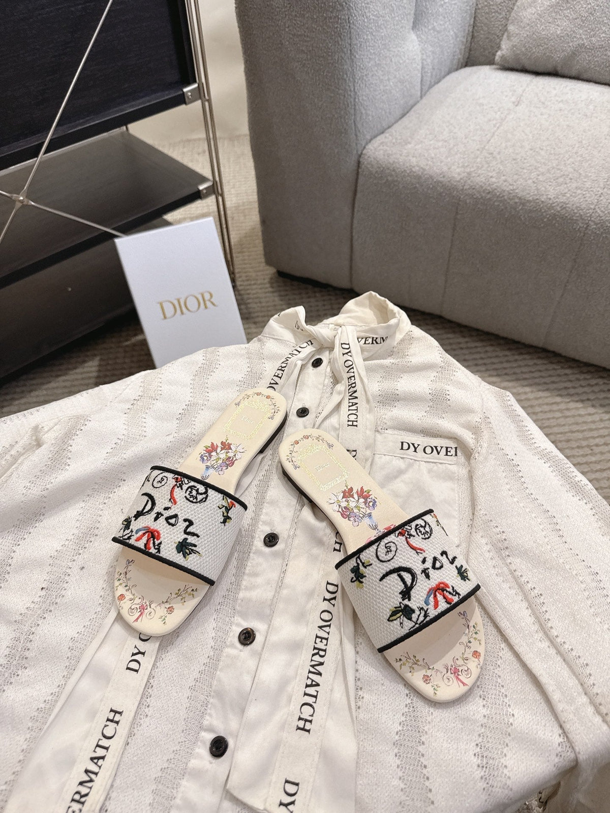 CD 26s D Way Slide Multicolor Dior Jardin D'Hiver Embroidered Cotton 731952