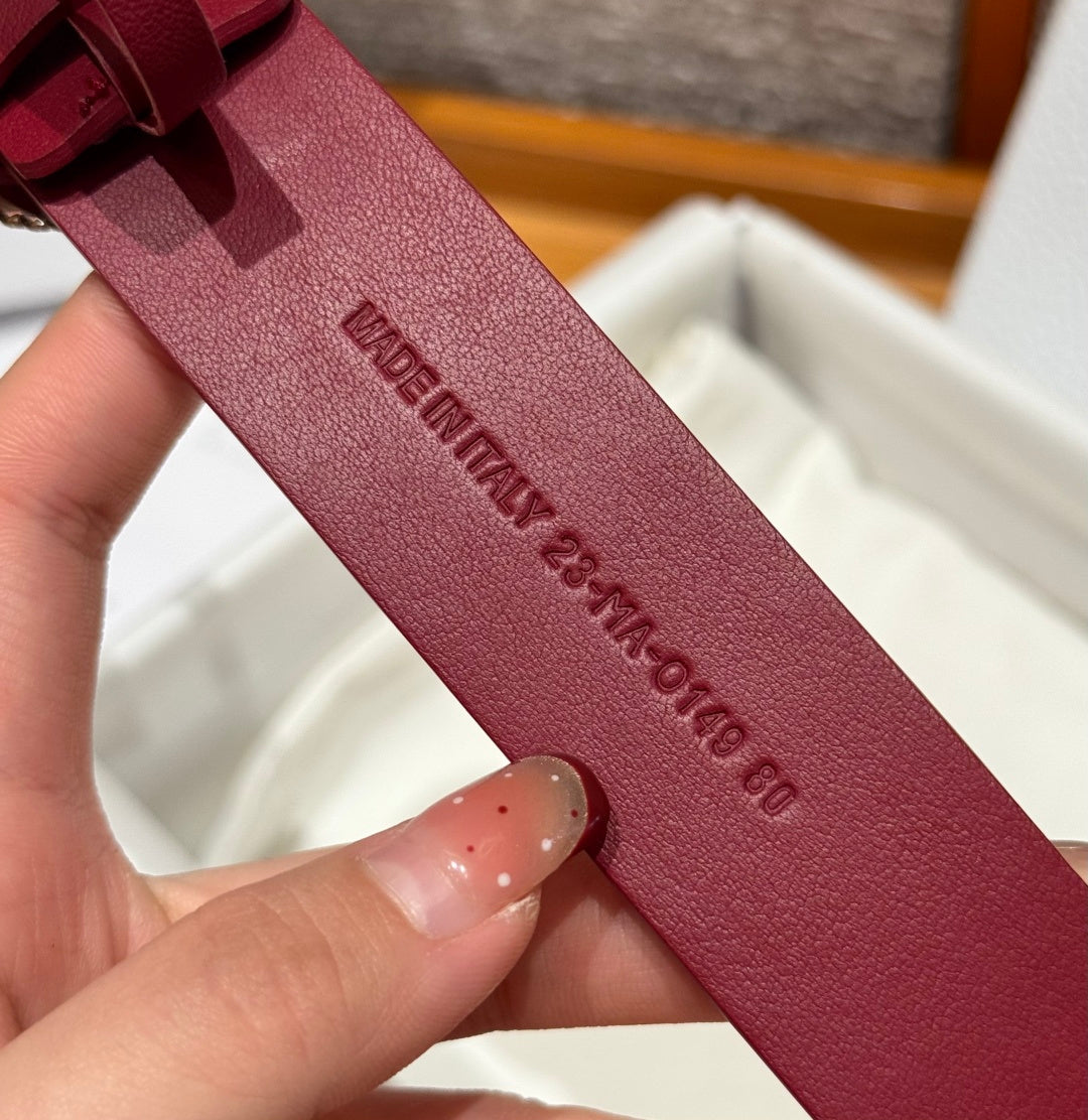 Dior 2026 Rhinestone CD Buckle Belt 25mm Burgundy Cowhide