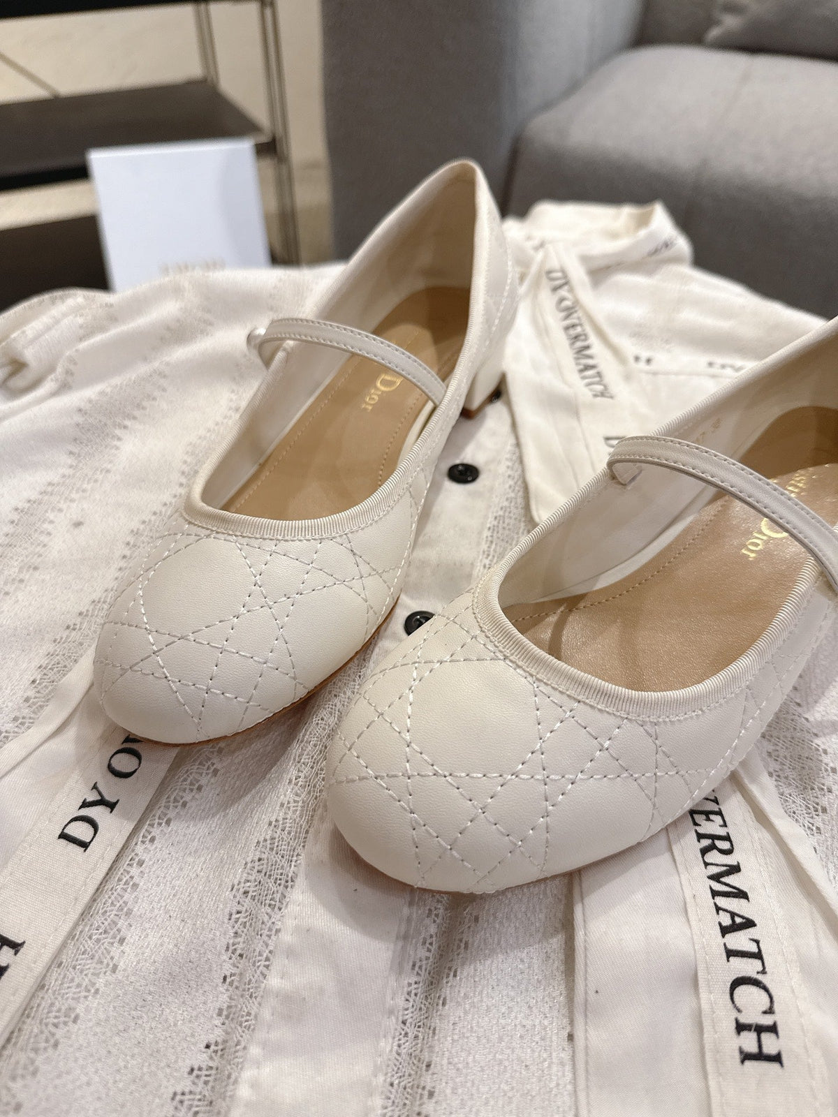 Dior 26s Mary Jane Pumps Cream White Lambskin Pearl-Adorned Strap