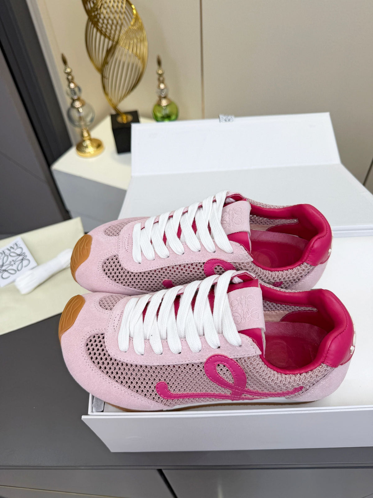 Loewe 26S Runner 2.0 Sneakers in Pink Suede and Mesh Fabric