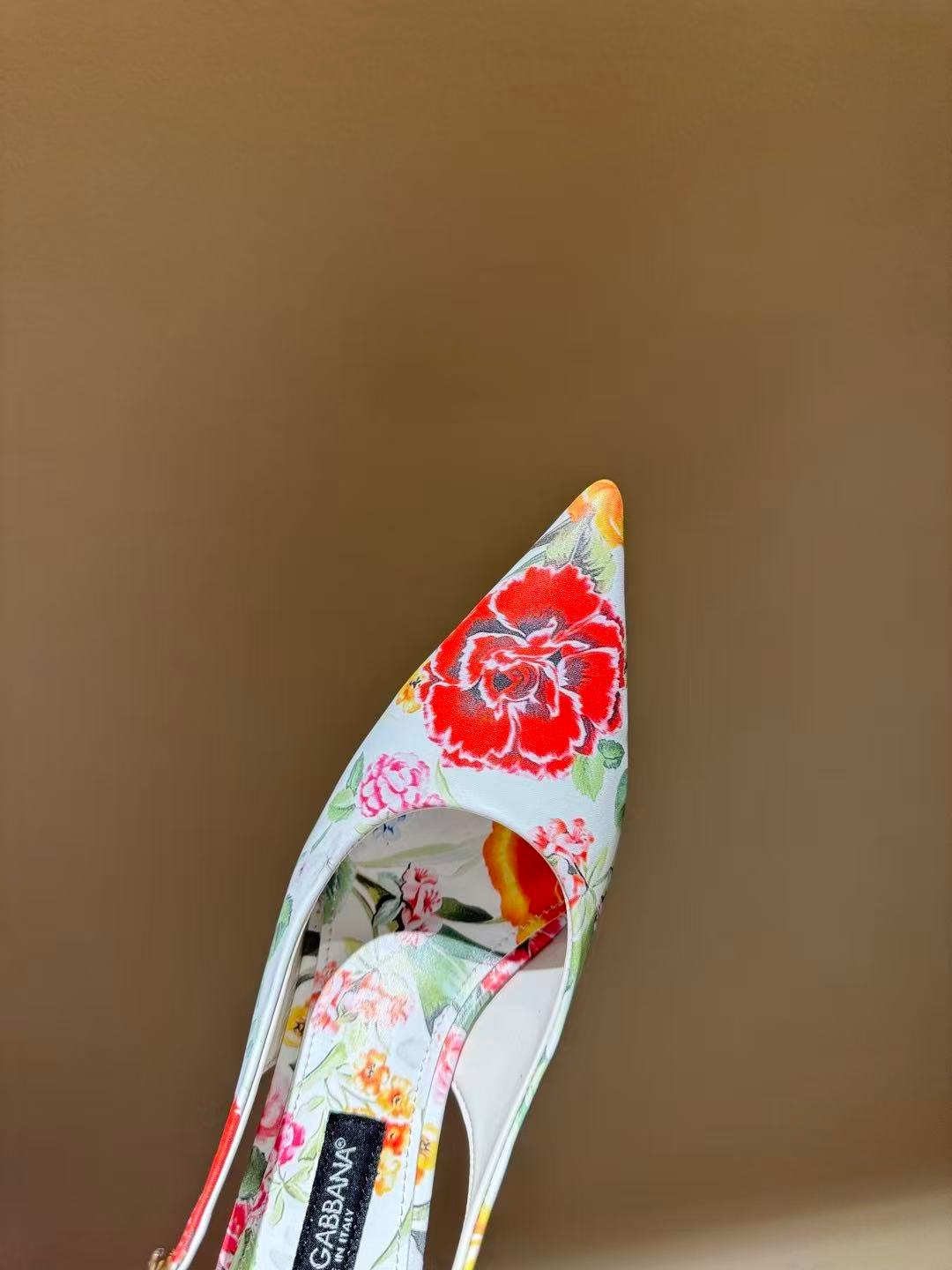 DG Floral-Print Slingback Pumps 7cm White Cotton