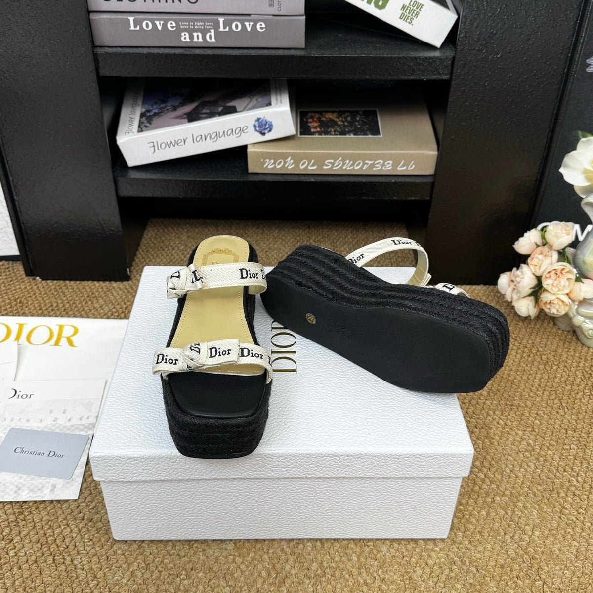 Dior 26s Wedge Sandal Black Canvas Calfskin
