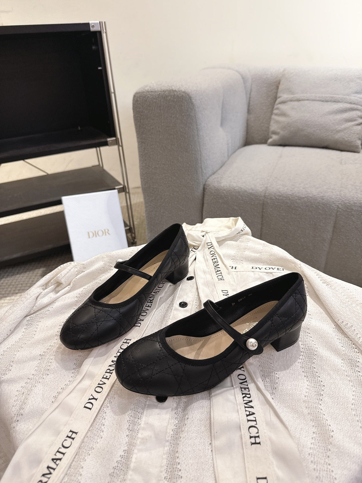 Dior 26s Mary Jane Pumps Black Lambskin Pearl-Adorned Strap