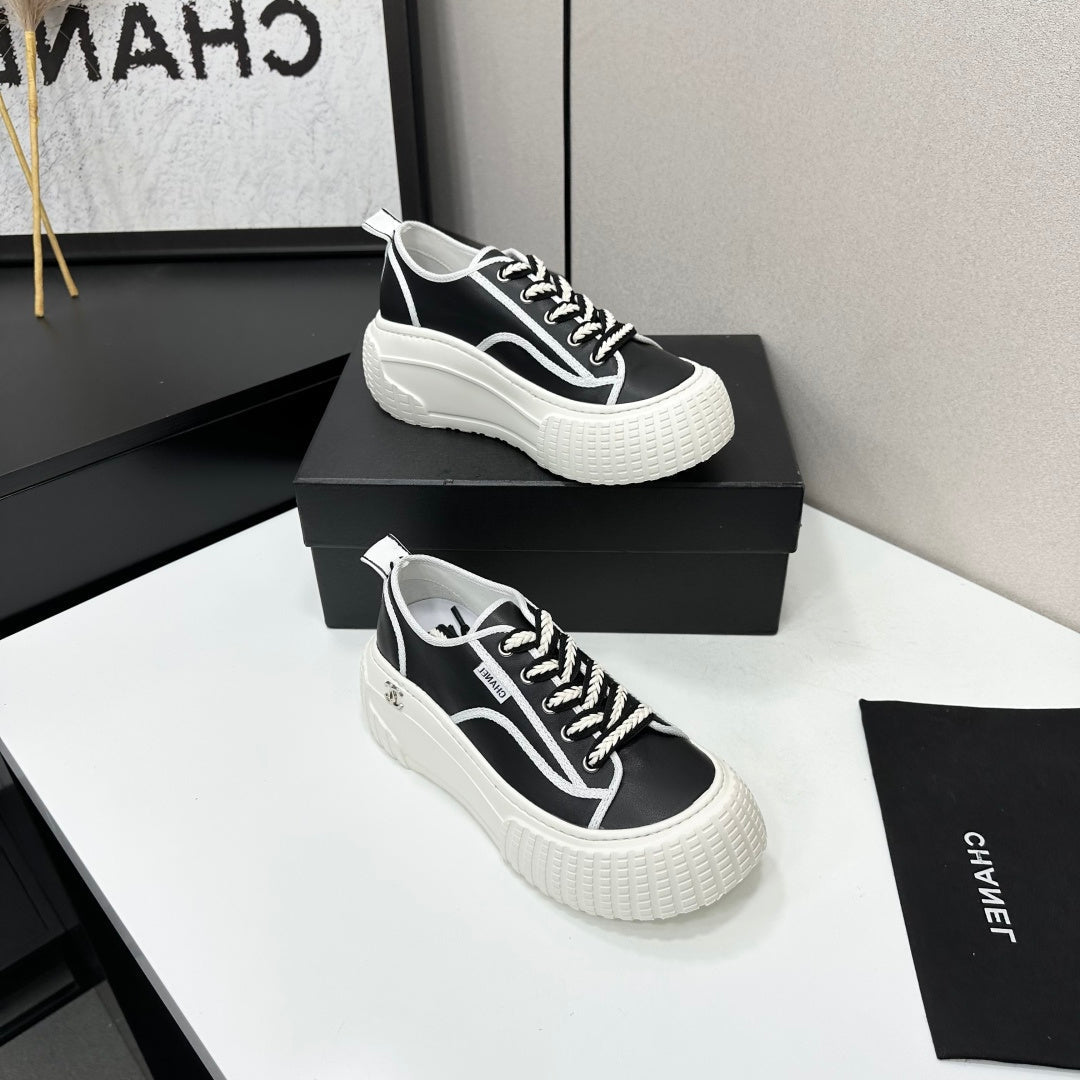 CC 26S Chunky Sneakers in Black and White Calfskin