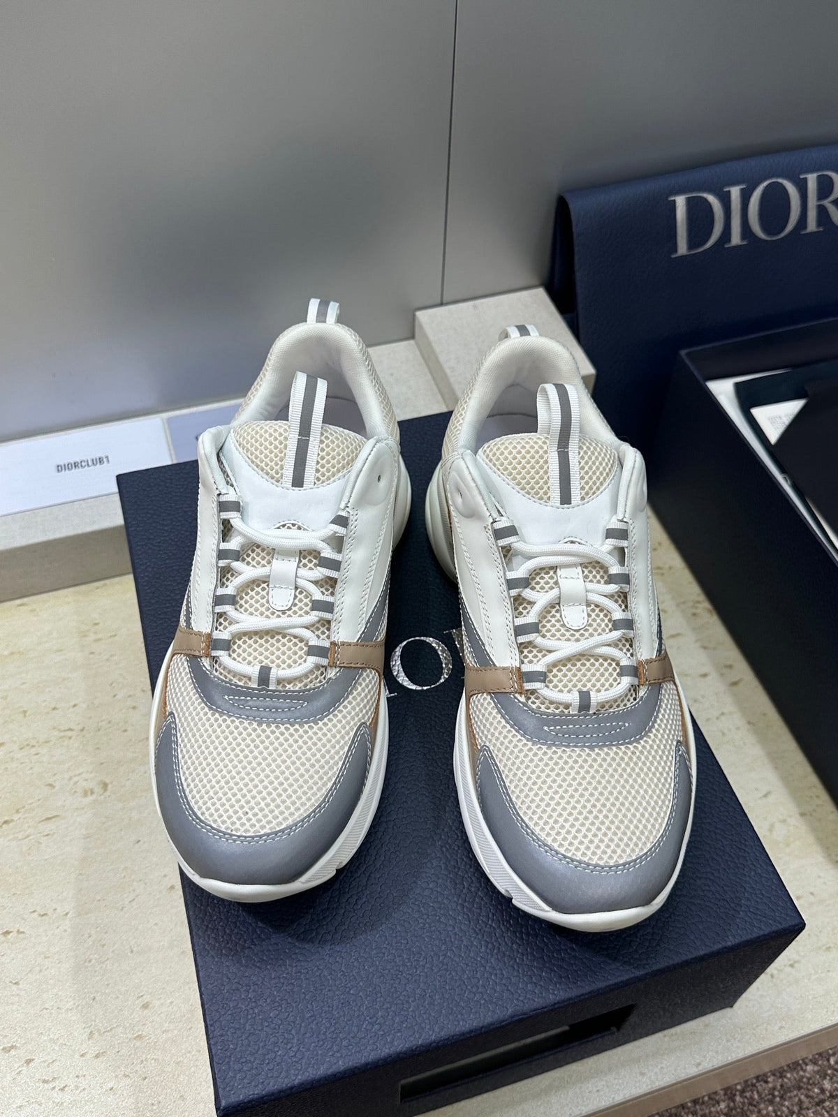CD 26s Men B22 Sneakers White Grey Khaki Mesh 391485