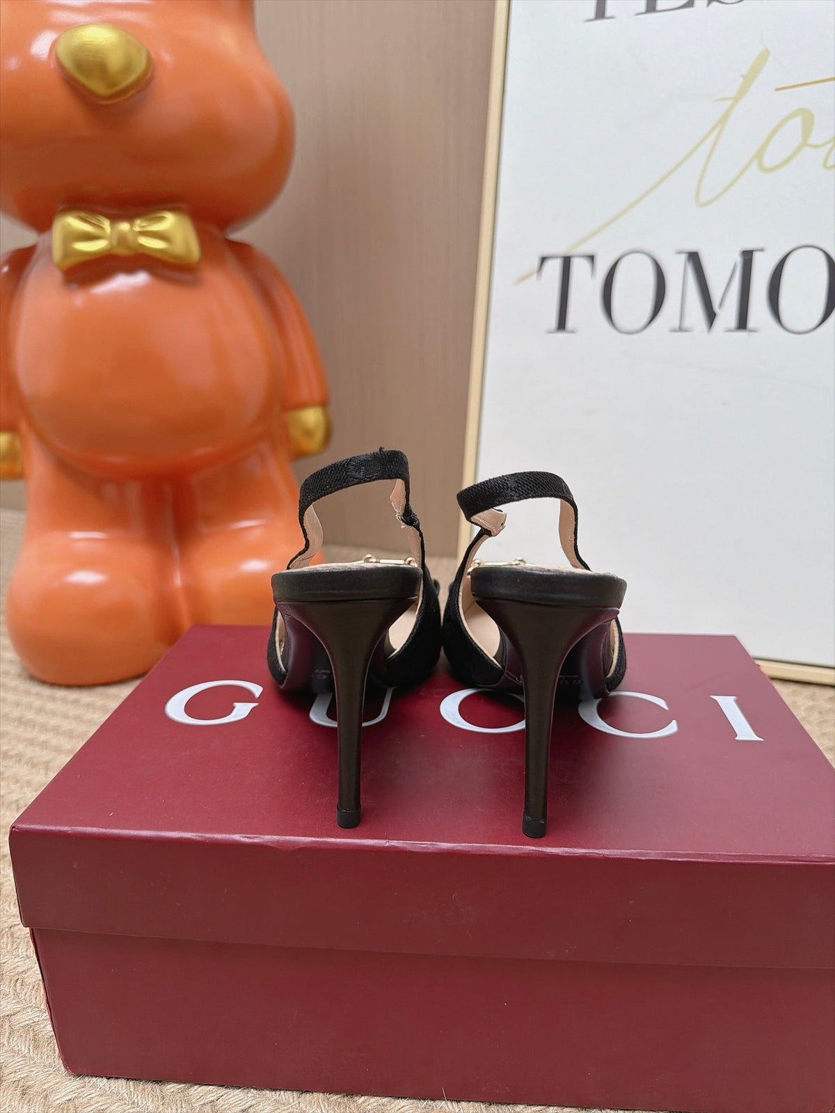 Gucci 26s Slingback Heels 10.5cm Black Canvas Mix Lambskin