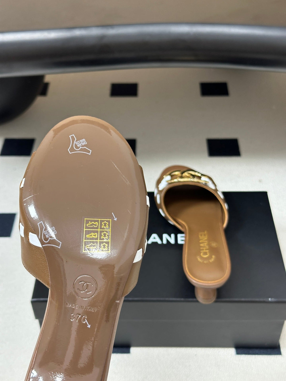CC 26S High Heel Mule in Brown Lambskin with Gold-Tone CC Logo