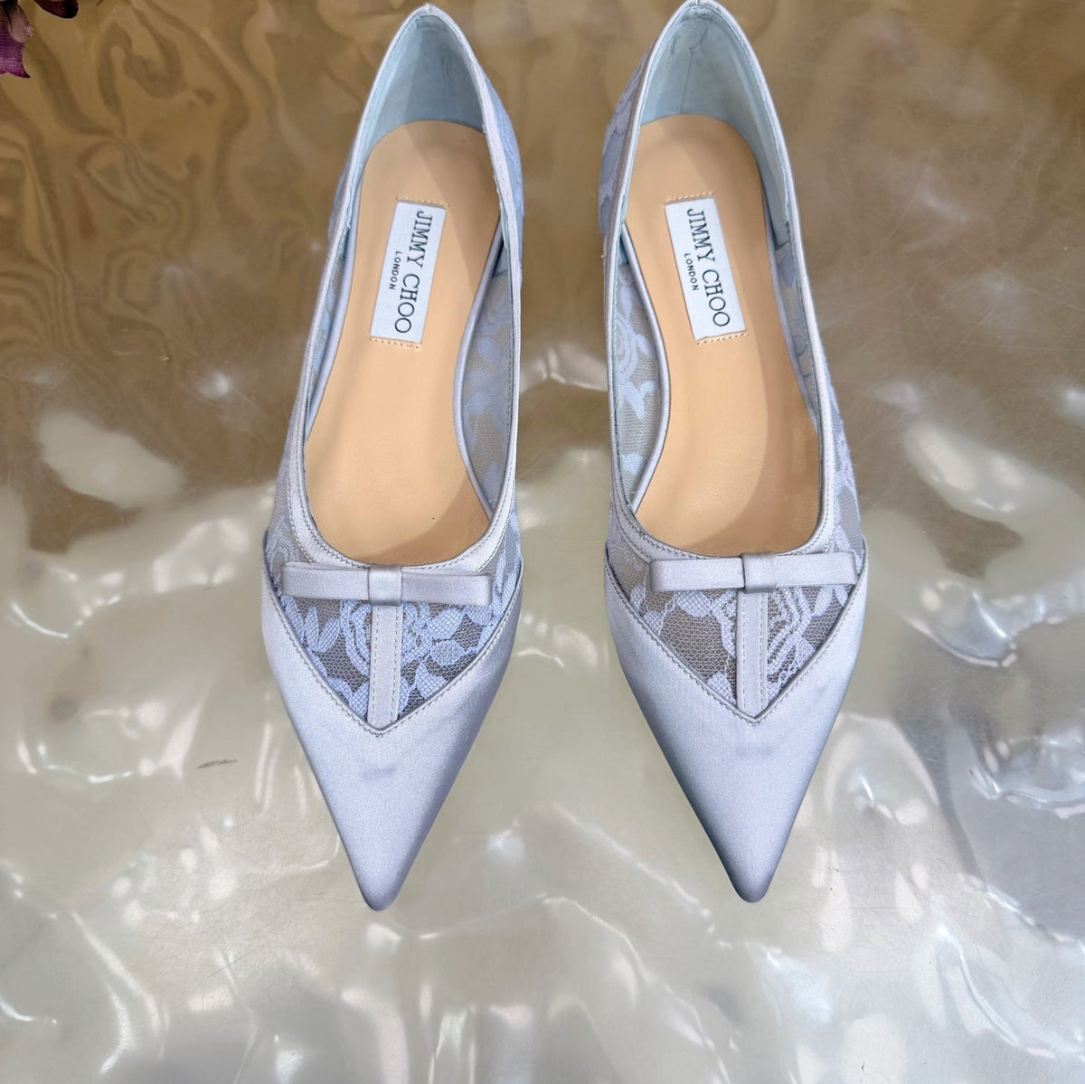 Jimmy Choo 26S Flats Pastel Blue Lace And Satin 418295