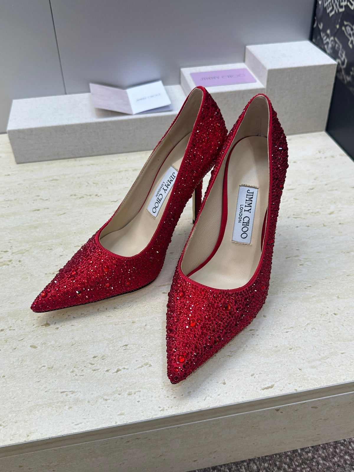 Jimmy Choo 26S High Heels 9.5cm Red Crystal-Embellished 839154