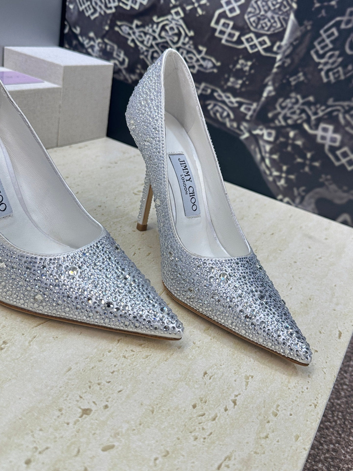 Jimmy Choo 26S High Heels 9.5cm Silver Crystal-Embellished 173958