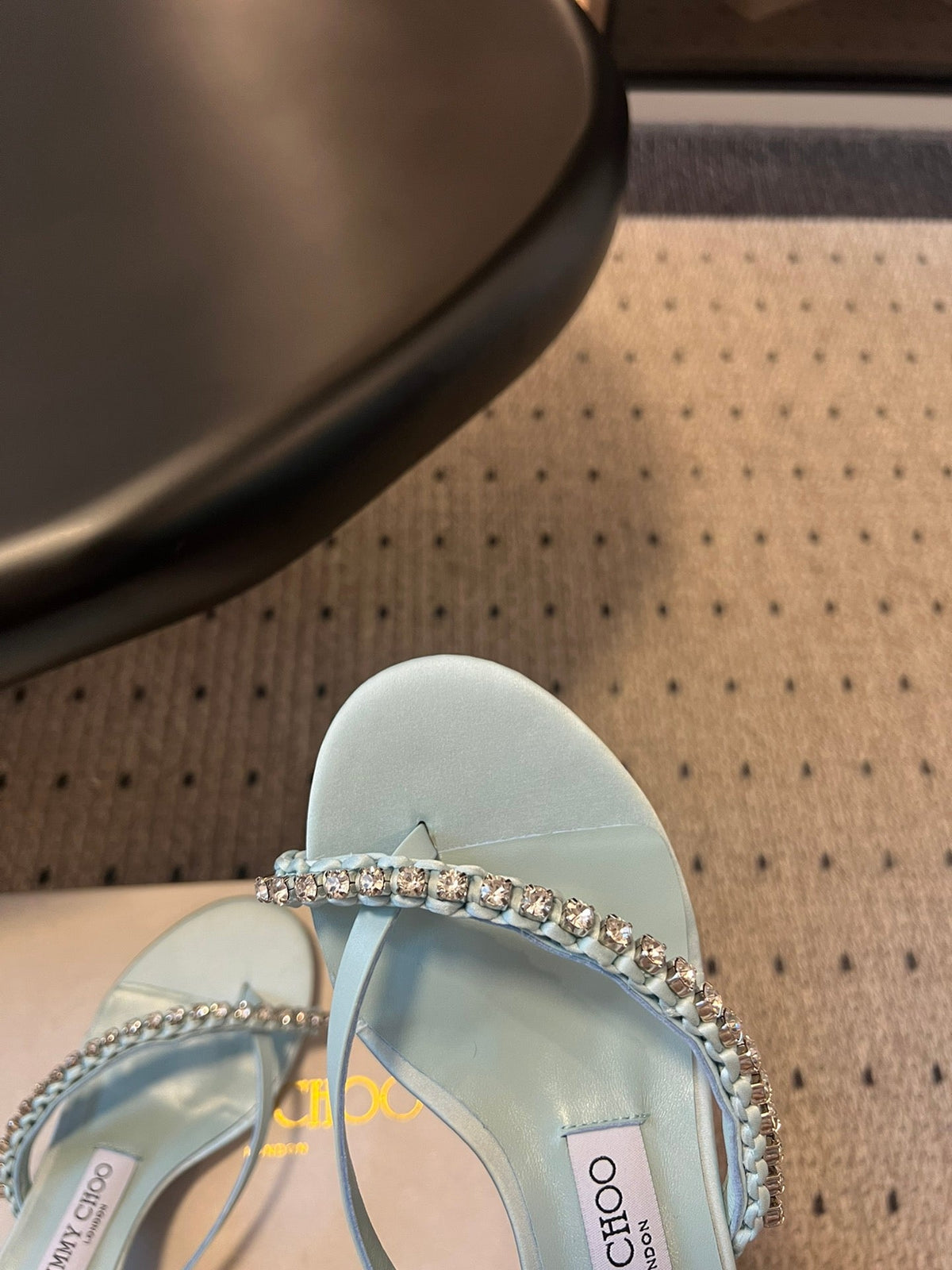 Jimmy Choo 26S Crystal Thong Sandals 4.5cm Pastel Blue Satin And Lambskin 629148
