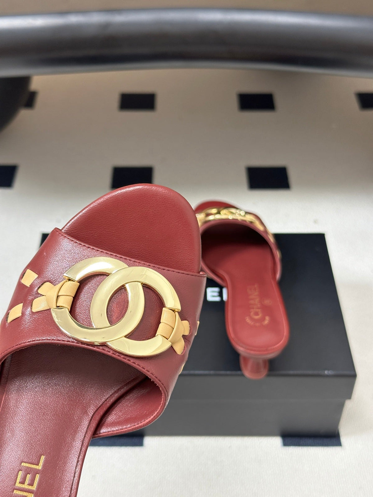 CC 26S High Heel Mule in Red Lambskin with Gold-Tone CC Logo