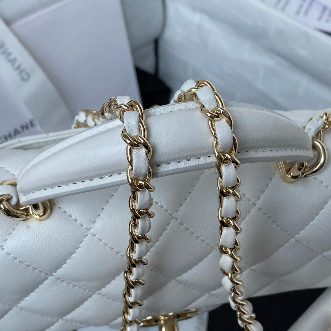 cc flap bag 20 white lambskin gold hardware