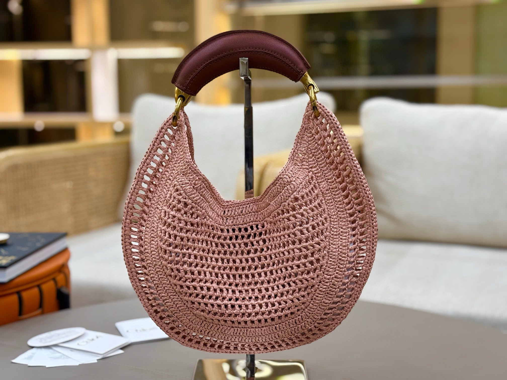 Chloe Summer Banana Hobo Bag Summery Beige In Raffia